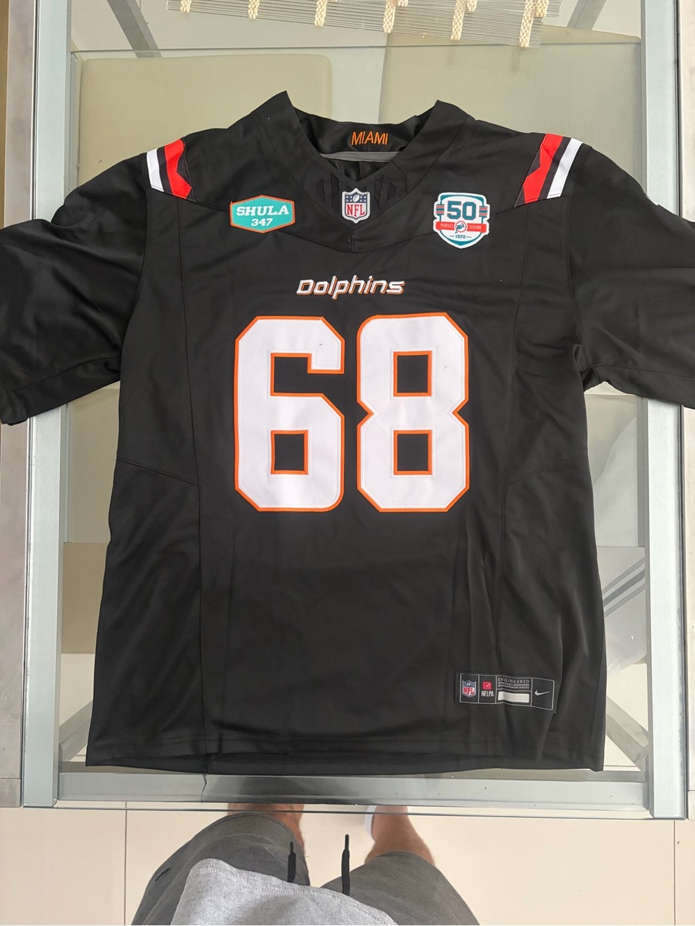 Custom Nike Black Miami Dolphins #68 Martinez Football Jersey Men’s Large